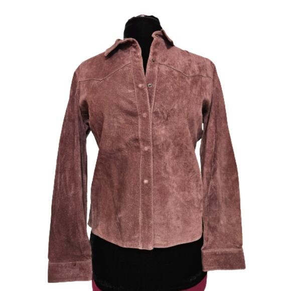 For Joseph Snap Front 100% Leather Western Cowgirl Mauve Shacket Size Large - Picture 1 of 12
